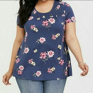 Torrid super soft floral smocked yoke tee size 0 Blue Pink Flowers‎
